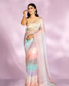 Elegant Pink and light blue Organza Saree